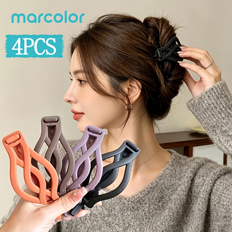 Image of Marcolor 4pcs Set Simple Matte Twist Hair Clips For Women, Large Plastic Frog Clips For Summer Back Of Head, Durable Solid Color Updo Hair Accessories For Valentine's Day
