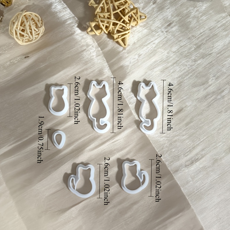 TEMU [6 pièces Emporte-pièce Chat en Pâte Polymère] Animale de Chats | Outils pour création d'oreilles et bijoux DIY, moules souples terracotta faits