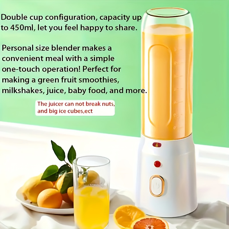 1pc portable usb rechargeable blender and juicer set dual cup options food grade abs round shape 1500mah lithium battery usb charging 36v multi function processor combo details 4