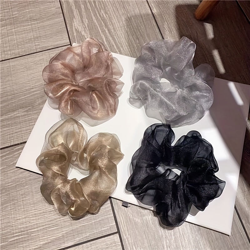 TEMU Oversized Scrunchies Jumbo Organza Scrunchies Large Chiffon Scrunchies No Damage Giant Scrunchies For Sleeping Big Hair Scrunchies For Women (4pcs)