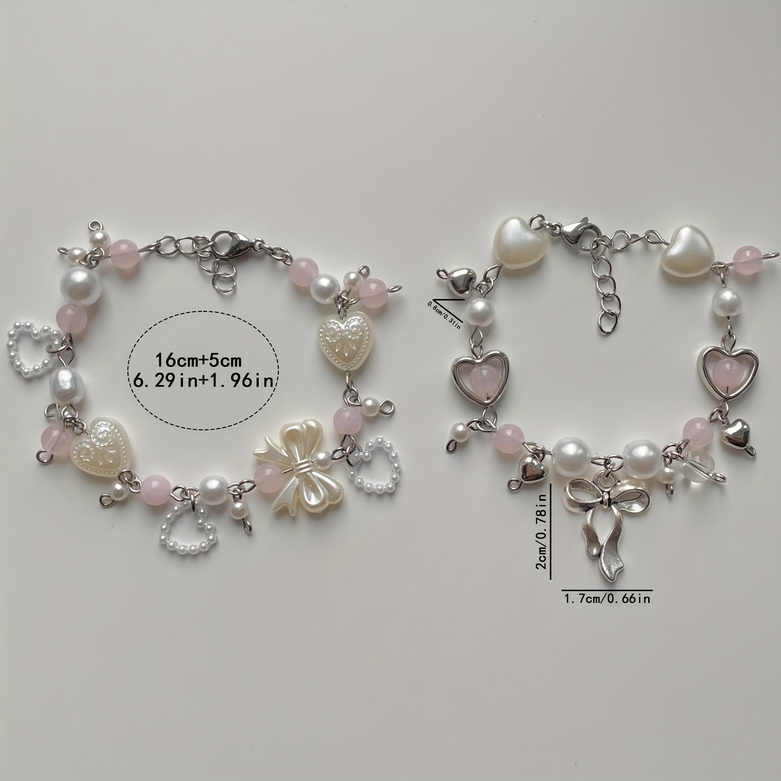 2pcs Cute Sweetheart Bow Bracelet Set, Friendship Gift