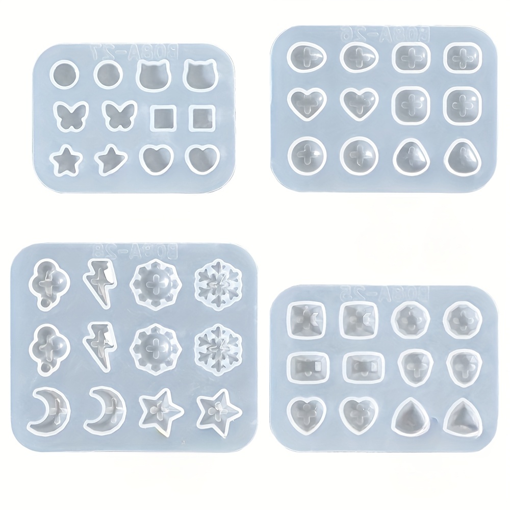 Set Of 4 Small Stud Earring Molds Made Of Silicone For Crafting Tiny Jewelry With Epoxy Resin