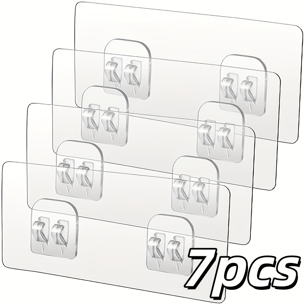TEMU Lot de 7 crochets de douche adhésifs perçage, adhésif puissant, étanche, rangement de salle de bain, étagère murale, organisateur, pour savon et