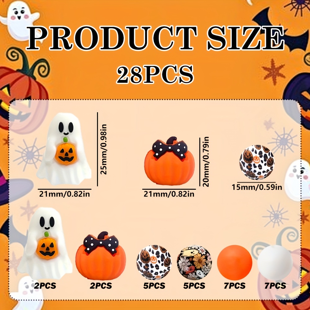 TEMU 28pcs Perles en Silicone Design 3D Citrouille Halloween, Ensemble d', Idéal pour Décoration de Bijoux, Boucles d'Oreilles, Collier, Chaîne,