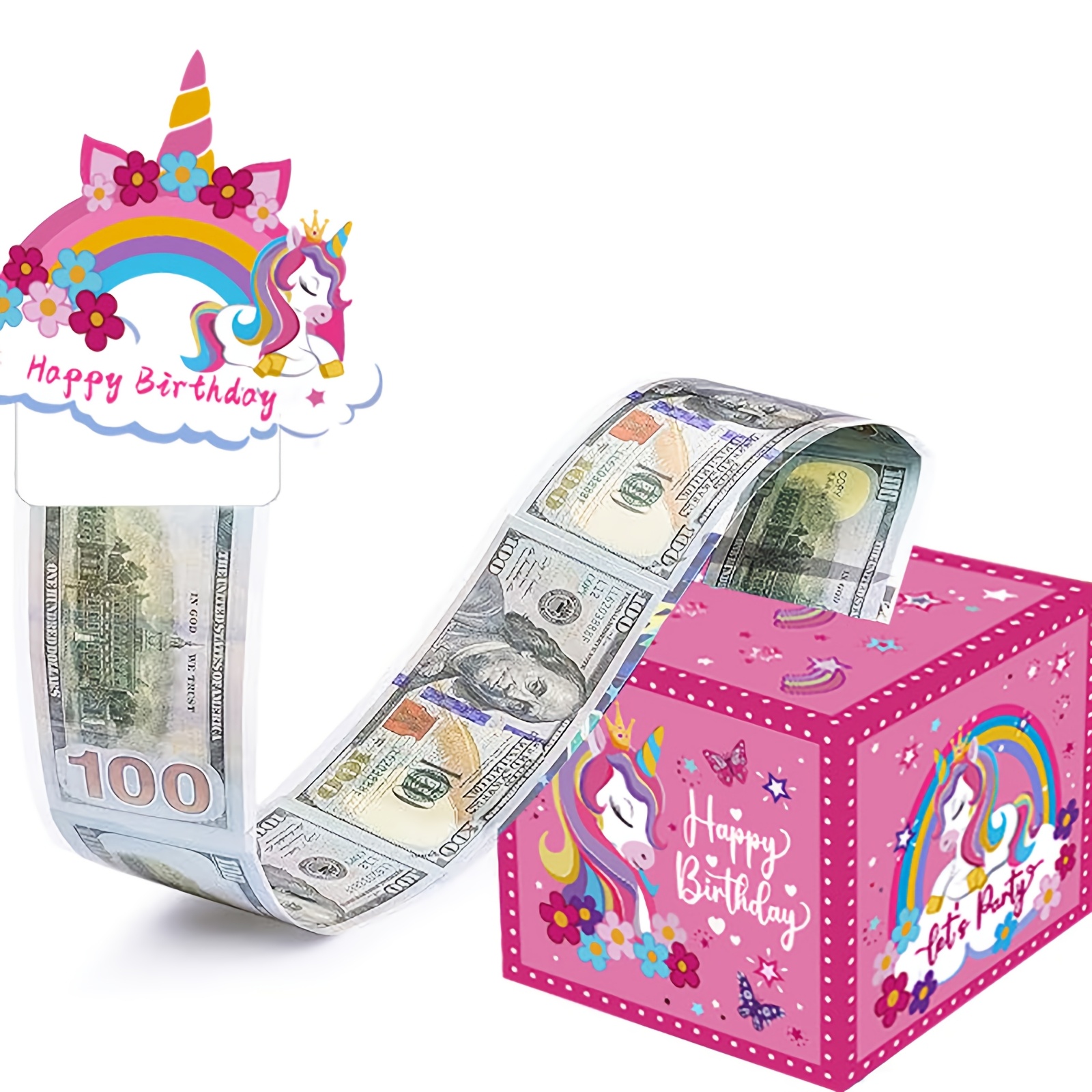 生日抽钱礼盒，惊喜现金礼物盒，附带可抽出生日快乐贺卡及 50 个透明袋的钱夹礼盒，适用于儿童与成人的现金送礼创意