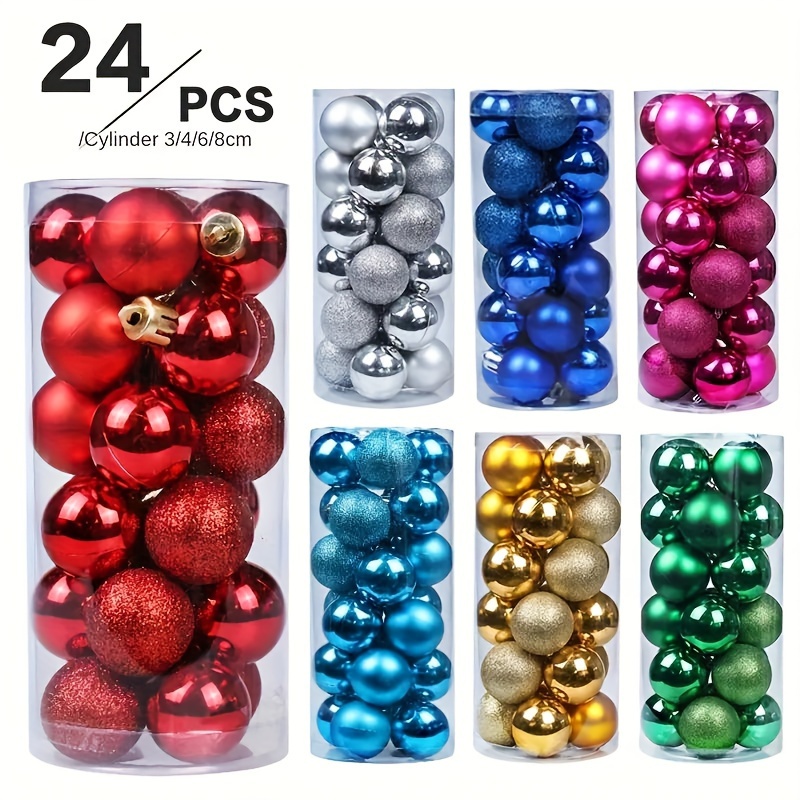 

24pcs Christmas Tree Ornament Set - Shatterproof Plastic Hanging Balls For Holiday Decor, Weddings, Engagements & Celebrations