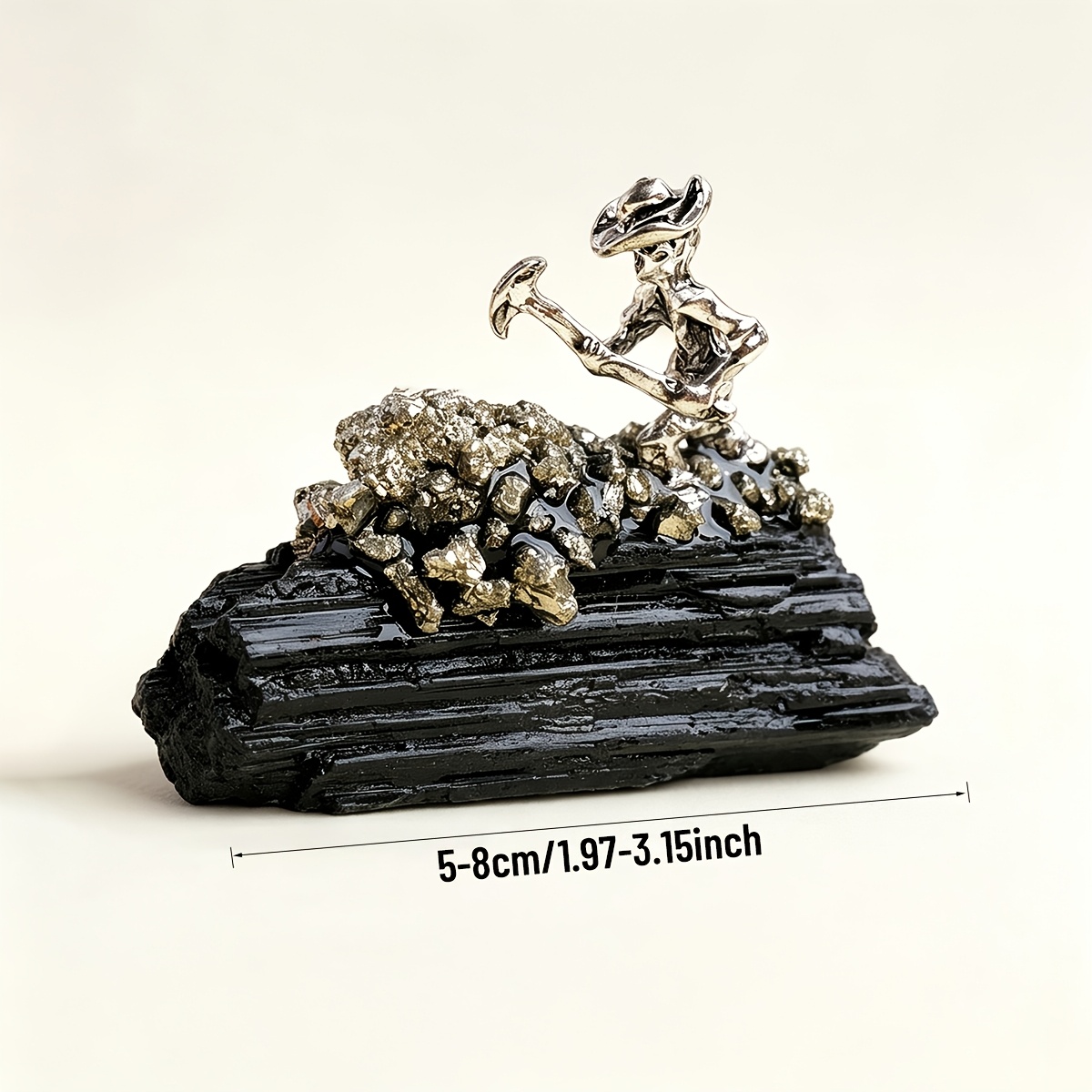 TEMU 1pc Natural Black Stone Miner Figurine, Handcrafted Mineral Cluster Specimen, Desktop Decor Collectible Gift, Random Shape