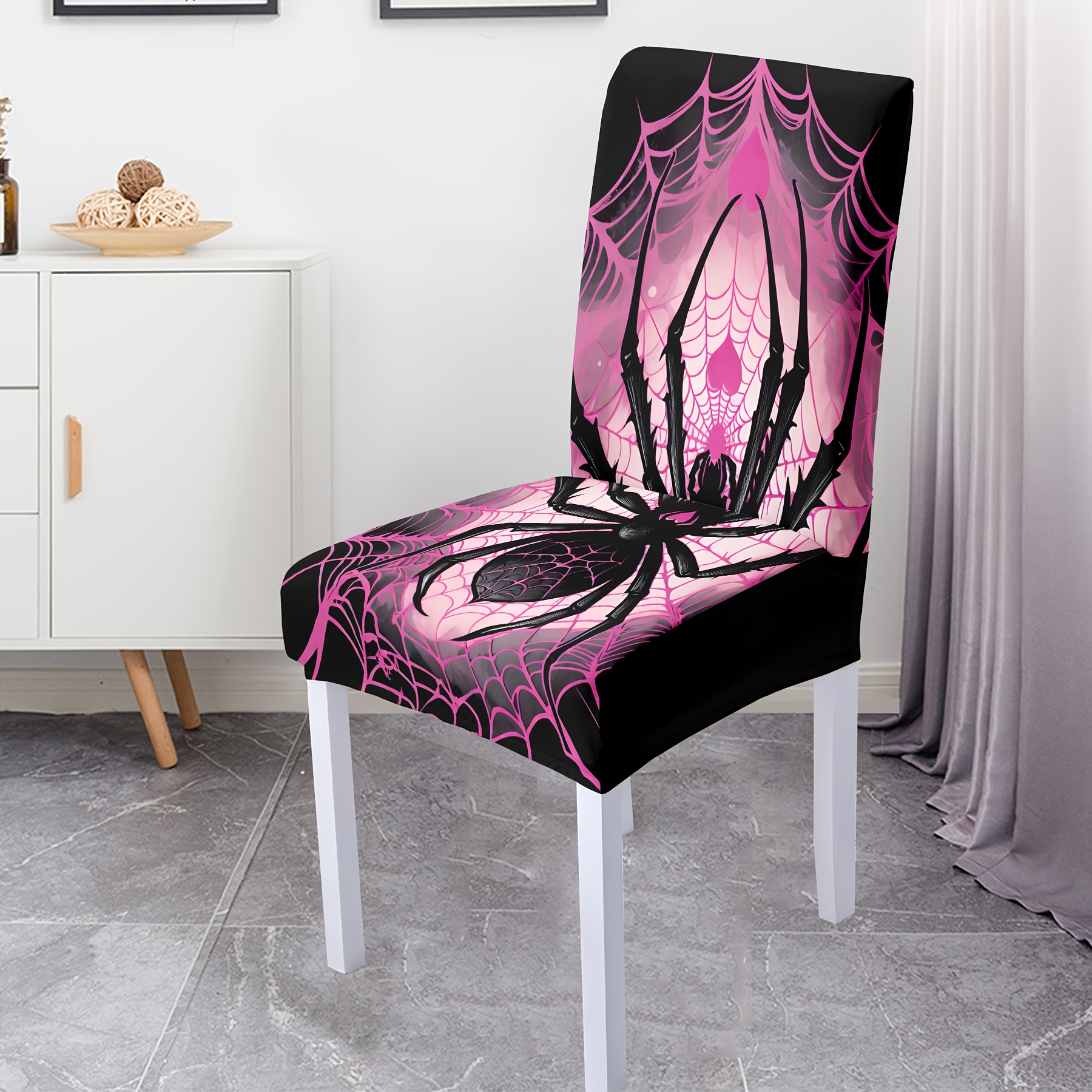 

4/6pcs Housse de chaise traditionnelle à motif de toile d'araignée, décorations d'Halloween, fibre de lait hautement élastique, lavable en machine, anti-poussière et anti-taches