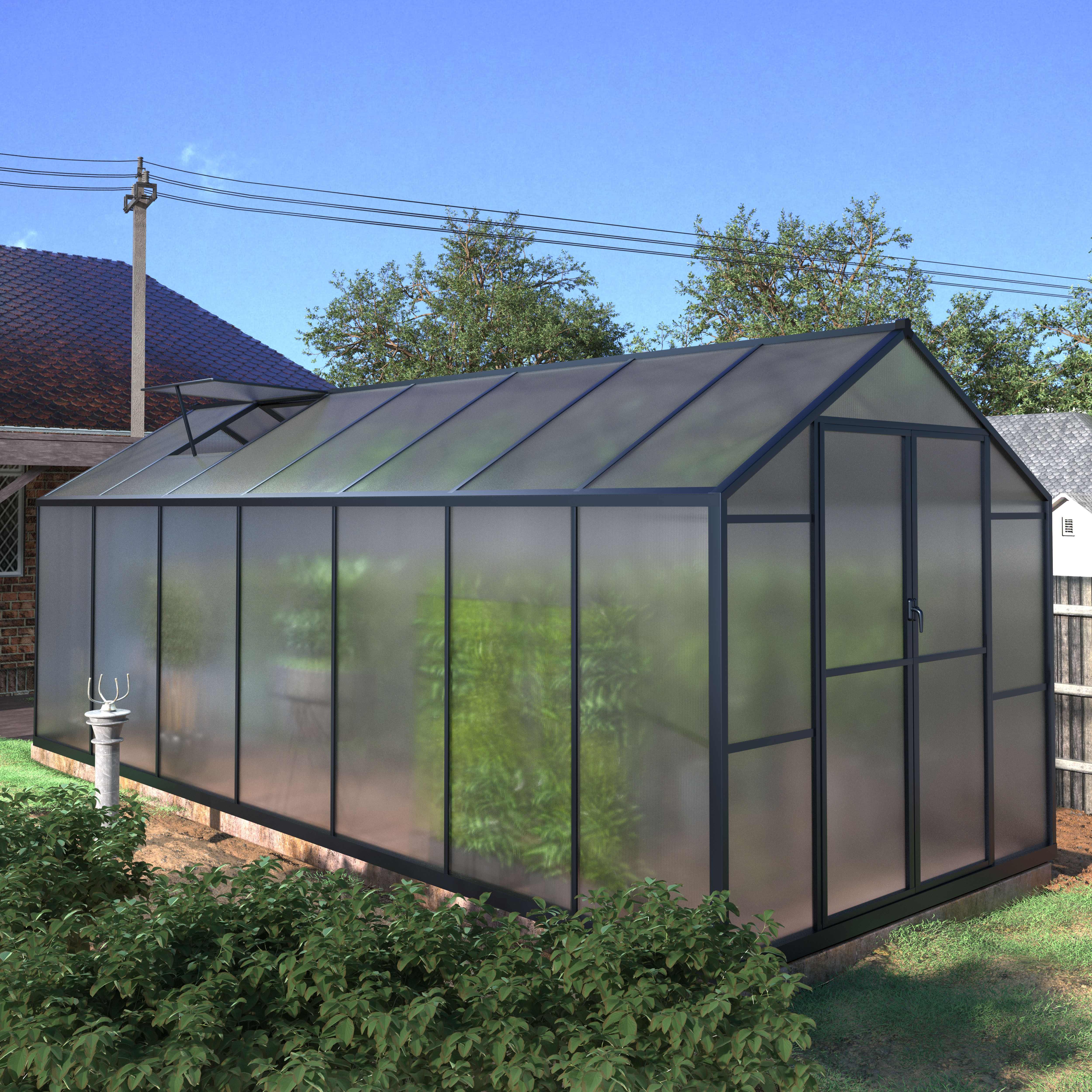 

Aluminum Frame, Greenhouses For Outdoors For Yard, Greenhouse, Upgraded Polycarbonate With Vent, Garden, Hobby, Grey