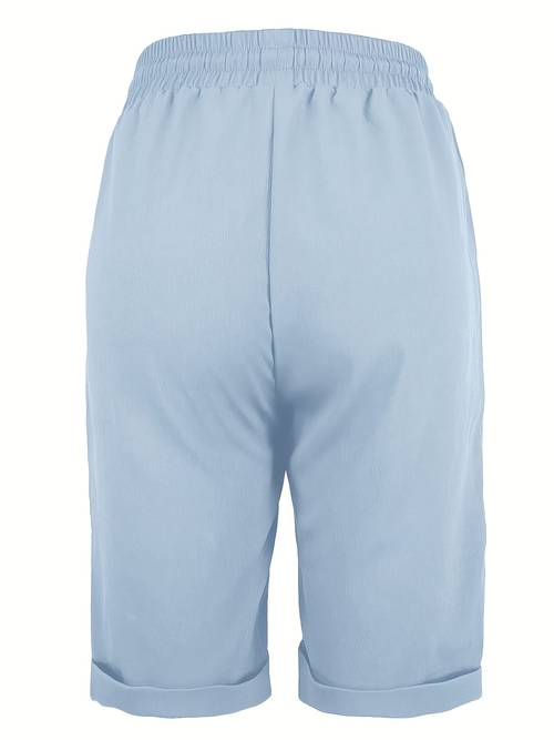 solid color drawstring pocket trousers for spring and autumn stylish casual three quarter straight pants for women