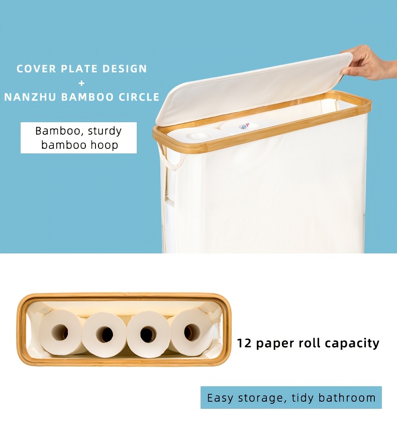 Versatile Bamboo Laundry Basket with Lid - Holds 12 Rolls, Breathable & Storage Solution for Bedroom, Bathroom & Living Room, Laundry Room Accessories, Laundry Room Accessories, Toilet Paper Storage Containers