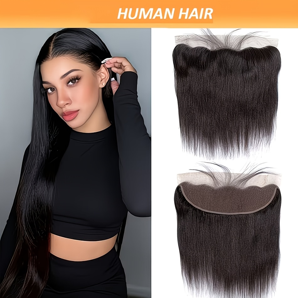 TEMU 13x4 Hd Lace Frontal Straight Human Hair Frontal Natural Hairline For Women, , Realistic Hairpiece, Breathable Lace, Knots Human Hair 13x4 Hd