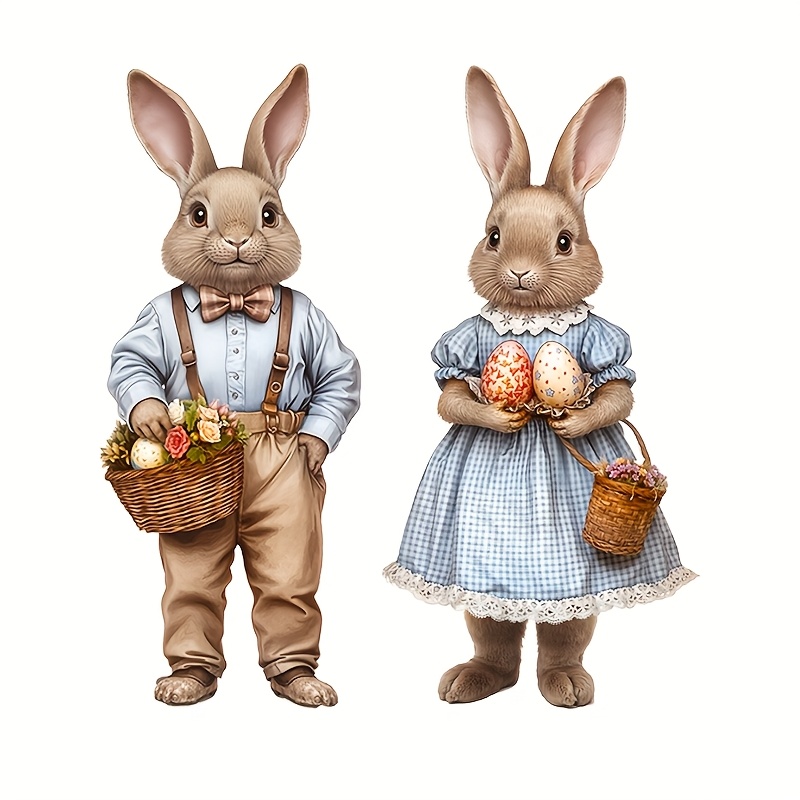 

2pcs Easter Bunny & Egg Yard Signs With Stakes - Vintage Rabbit Outdoor Lawn Decor For Party