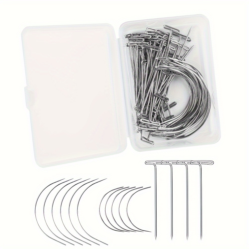 Image of 70pcs Wig Making Pins Needles Set, Wig T Pins And C Curved Needles Hair Weave Needles For Wig Making, Blocking Knitting, Modelling And Crafts
