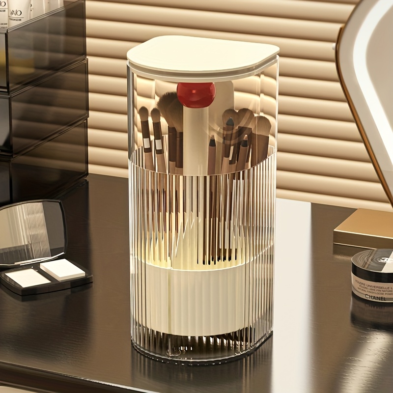 dustproof storage cylinder for press type makeup brushes desktop brush and lipstick organizer high end automatic lifting brush holder Product details 6