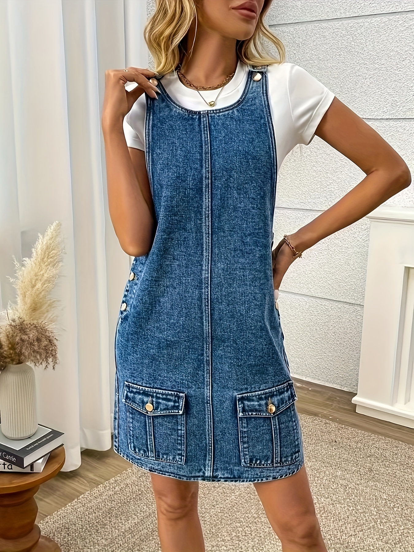 white christmas dresses Spring Flower Embroidery Girl Blue Suspender Denim Dress main image 1