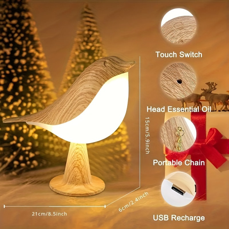 Touch-Controlled Bird Night Light – 3-Color Rechargeable LED Lamp