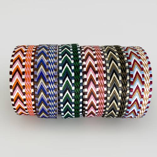 varebillede 3 yards lang, 1 tomme/2,5 cm , klassisk pilestil, geometrisk retningsmønster, til håndarbejde, urremme, taske- og tøjtilføjelser, bælte dekoration, skulderstropper, taskestropper, lanyards, slipsremme, , orange, pink