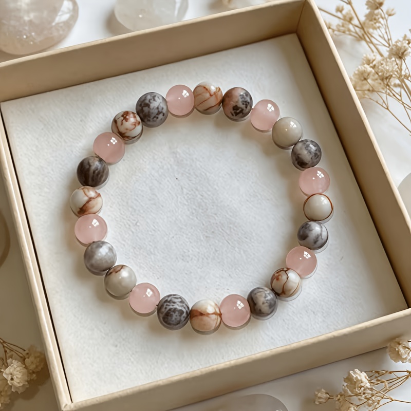 TEMU Bracelet élégant de luxe léger en quartz rose naturel, bracelet élastique fait main élégant, qui poursuivent et , adapté à un usage , au yoga et