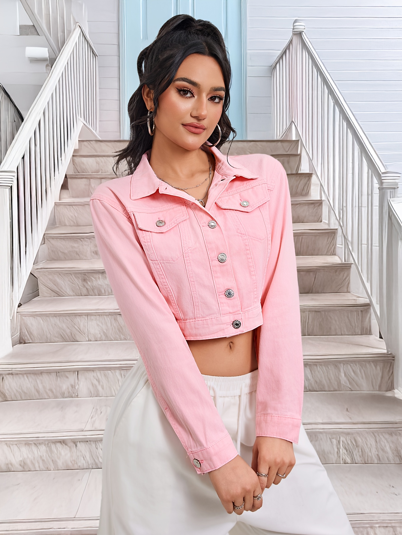 womens non stretch denim jacket everyday formal Temu Canada