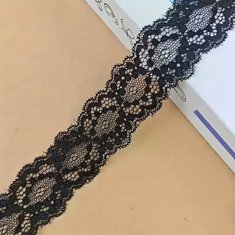 TEMU 1 Roll 5 Yards, 1.18 Inch Elastic Lace Trim - Black And White Floral Pattern, Polyester Diy Embroidery Accessory, Suitable For Lingerie, Shirts,