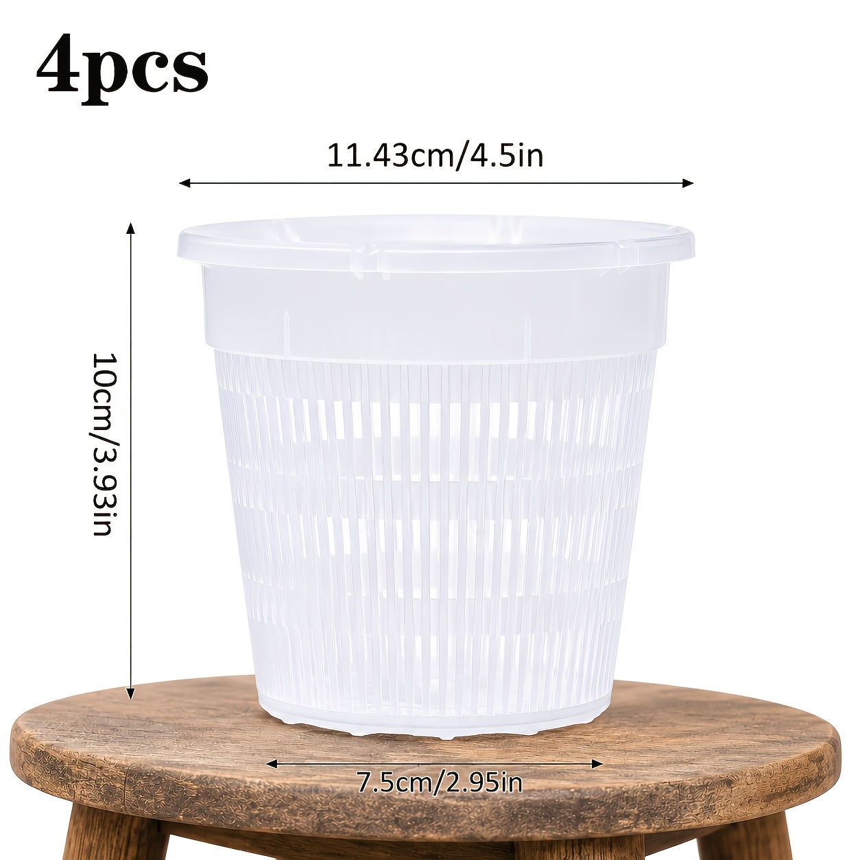 TEMU 4pcs 4.5-inch Transparent Orchid Pots, Slotted Root Control Planters With Drainage Holes For , Hanging Or Tabletop Display Gardening Gift Home