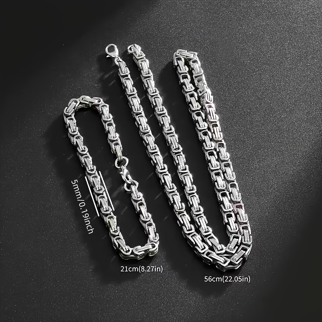 E-shop 2-teiliges Edelstahl Wikinger Halskette & Armband Set - Inspiriert von den nordischen Göttern, Silberfarbene Modeschmuck für Männer