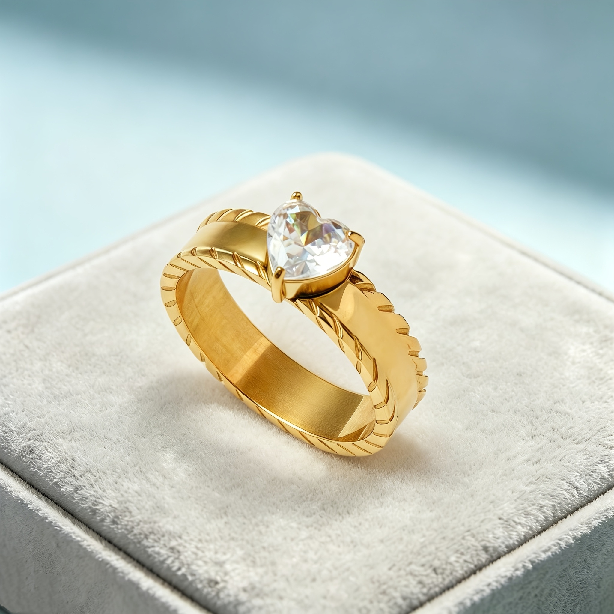 Women's Minimalist Heart Ring with Textured Band
