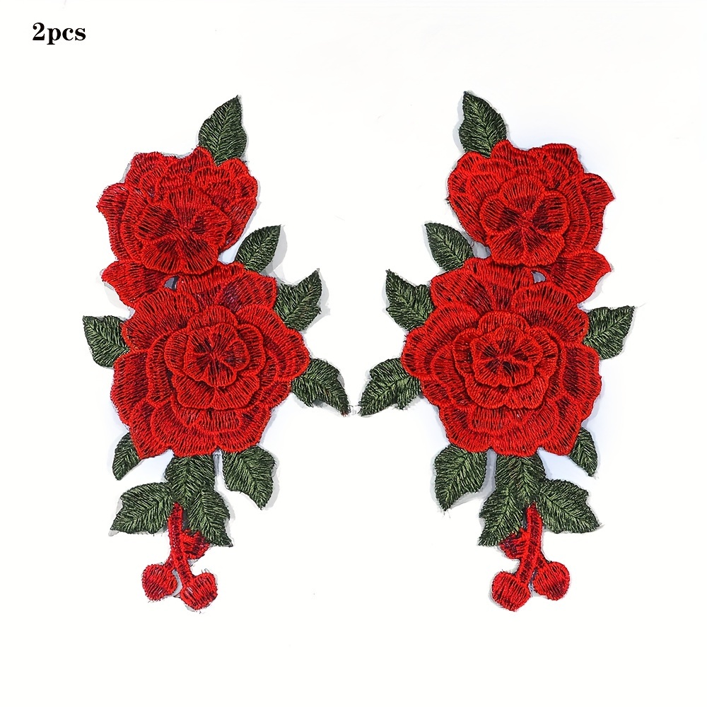 TEMU 2pcs/bag Christmas Valentine's Day Red Blue Roses With Green Leaves Women' Patch Cloth