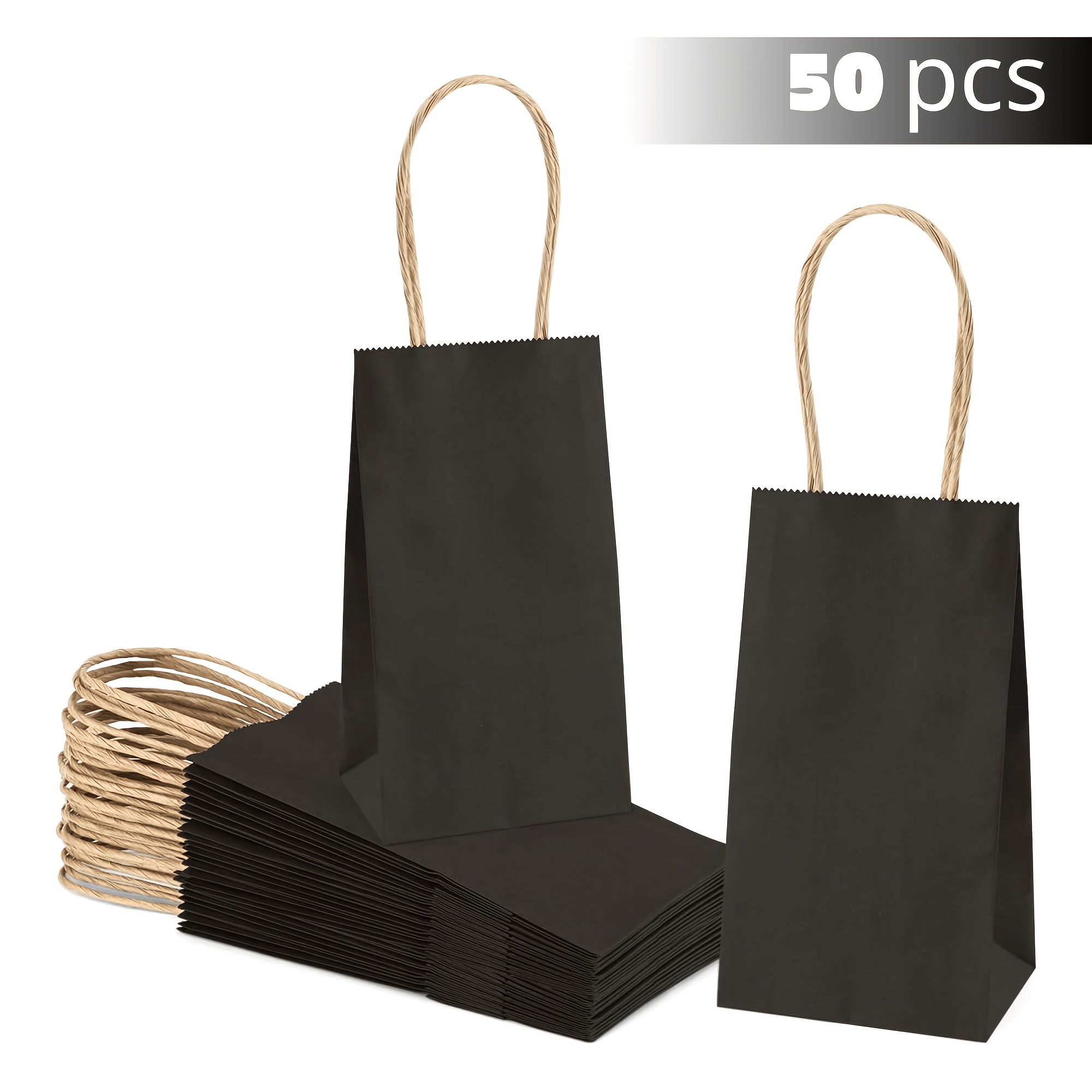 Image of 50pcs Small Black Paper Bags, 6x3.5x2.4 Inches Mini Gift Bags With Handles Bulk, Party Favor Bags Valentine Day Bags, Shopping Bags Retail Bags For Small Business, Party Supplies Christmas Supplies