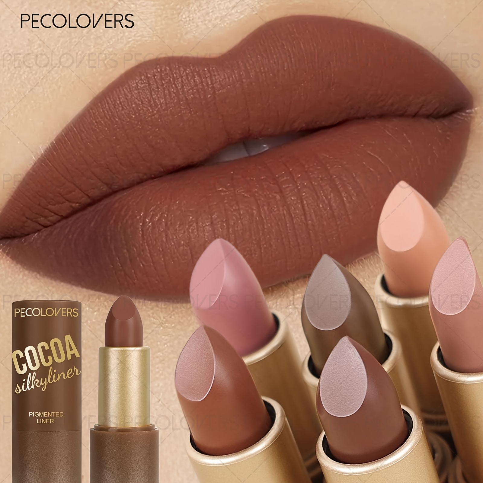 6pcs PECOLOVERS Brown Lipstick Set, Non-Drying