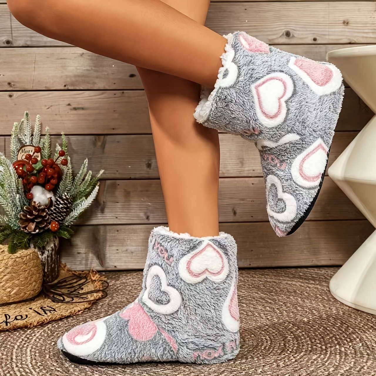 TEMU Chaussons confortables de cœur, coupe extra large - Doublure douce, chaussons d'intérieur d'hiver chauds et douillets, lavables en machine,
