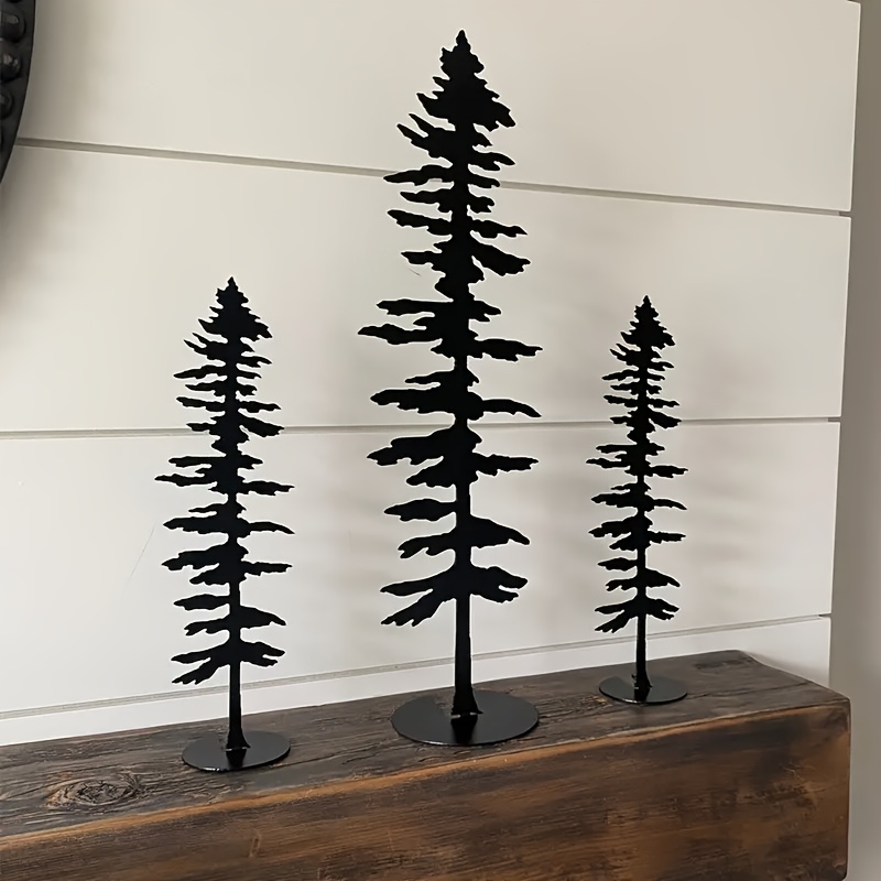 TEMU 3pcs Black Metal Decor Set - Rustic Iron Tabletop Miniature Statues, Easy Assembly For Christmas, Weddings, & Woodland Table Centerpiece, D&eacute;cor For (no Power Required)