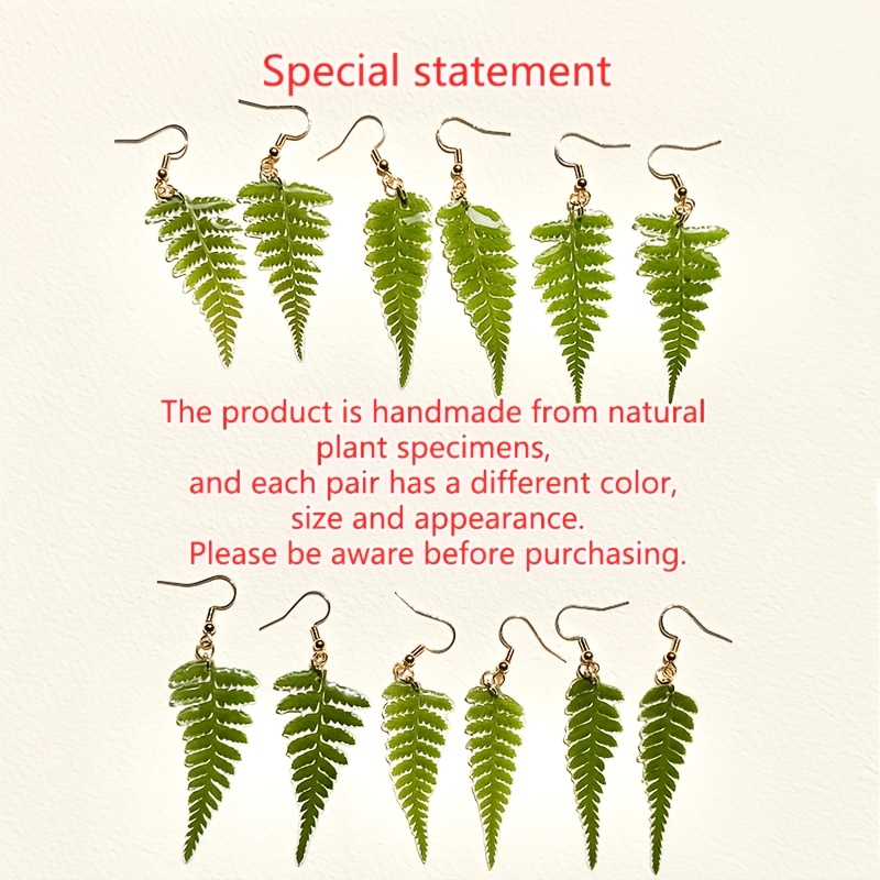 Image of Real Natural Plant Green Leaf Earrings, Hand-pressed Plant Leaf Earrings, Resin Earrings, Women's Handmade Jewelry, Birthday Gifts For Her