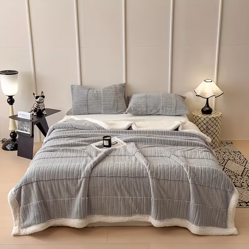 1pc luxury fleece thick double layer blanket plush winter bedspread machine washable cozy throw for bed sofa outdoor decor in brown navy burgundy dark green light green pink Product details 10