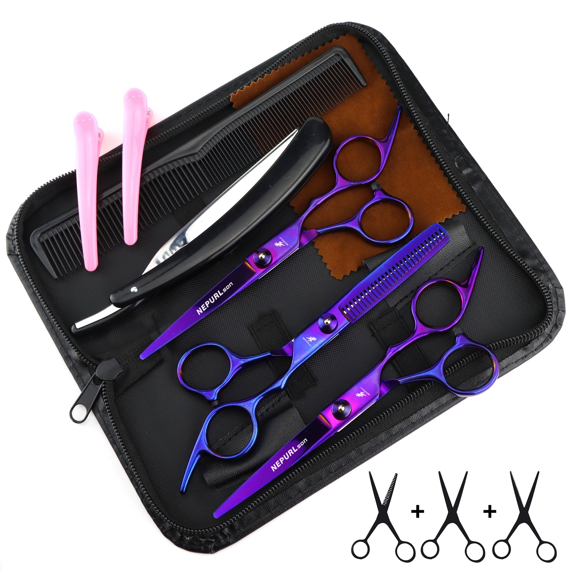  9pcs professional haircutting scissors set 6 0 inch texturizing thinning shears for all hair types right handed scent free Product details 12