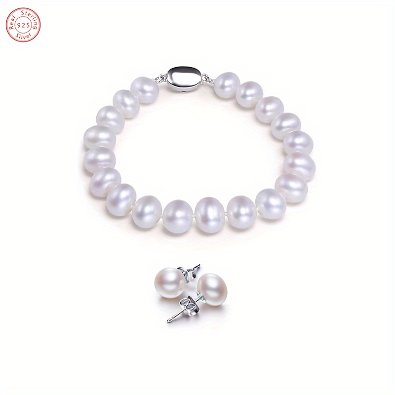 925 silver freshwater pearls   3pcs set necklace bracelet earrings daily wear valentines day anniversary gift christmas gift for family complimentary gift box Product details 6