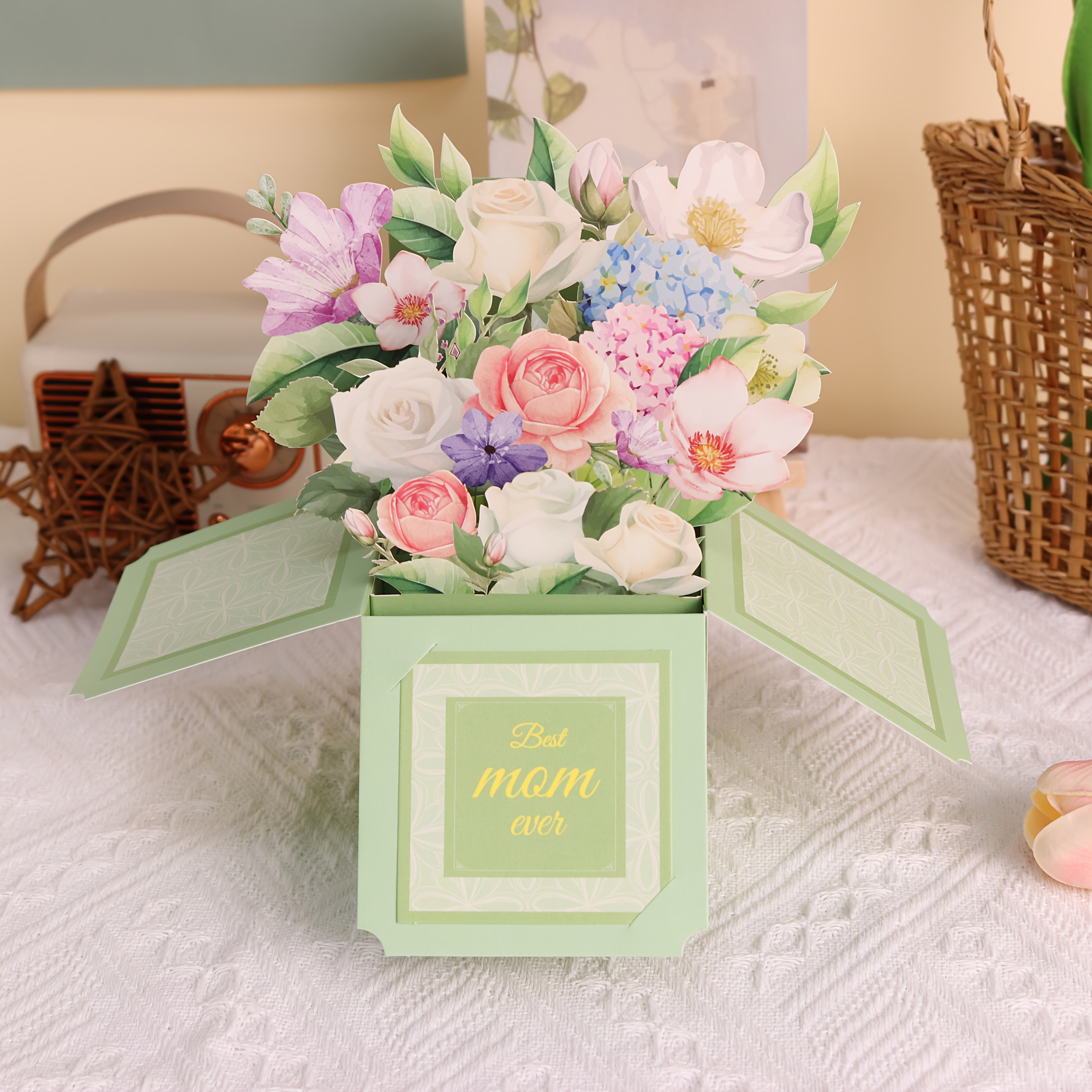 

1pc Floral Pop-up Bouquet Greeting Card, Box With Envelope, Special Good Luck Flower Theme, Gift For