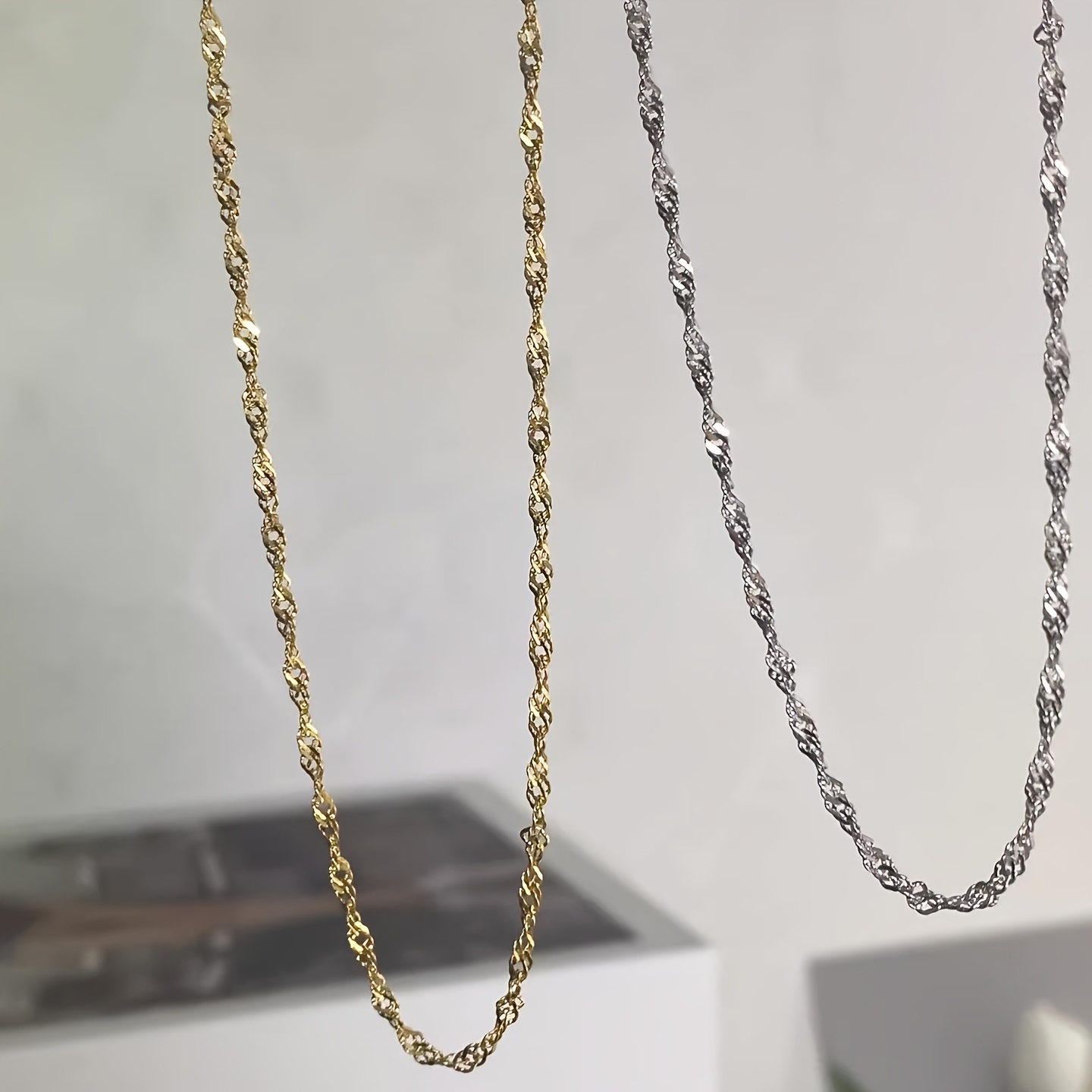 Silvery S925 Wave Chain Collarbone Necklace Hypoallergenic