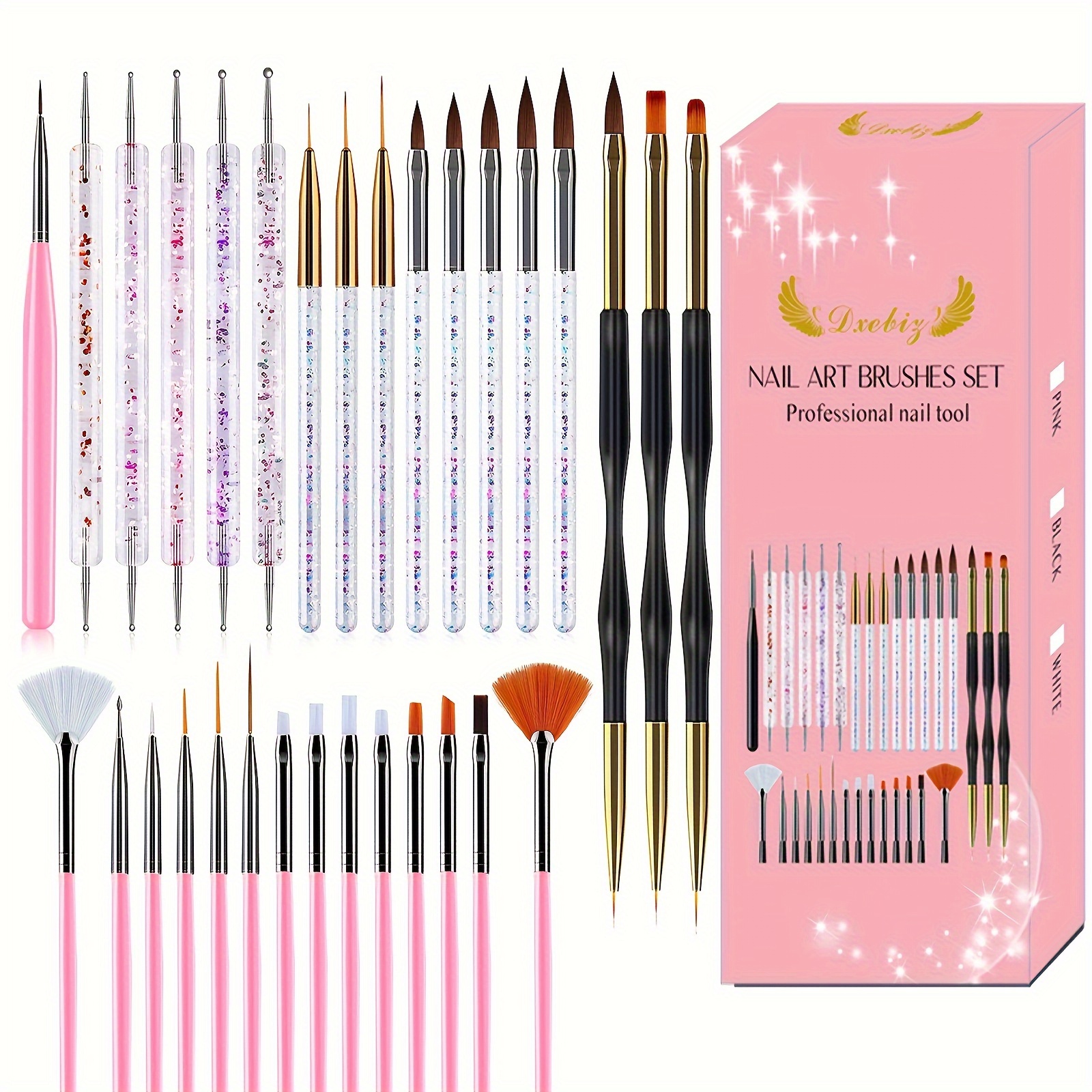 

31pcs Nail Art Brushes Set, Nail Art Design Tools, 3d Builder Nail Gel Brush, Professional Acrylic Nail Drawing Pen, Nail Art Brush For Salon At Home Manicure