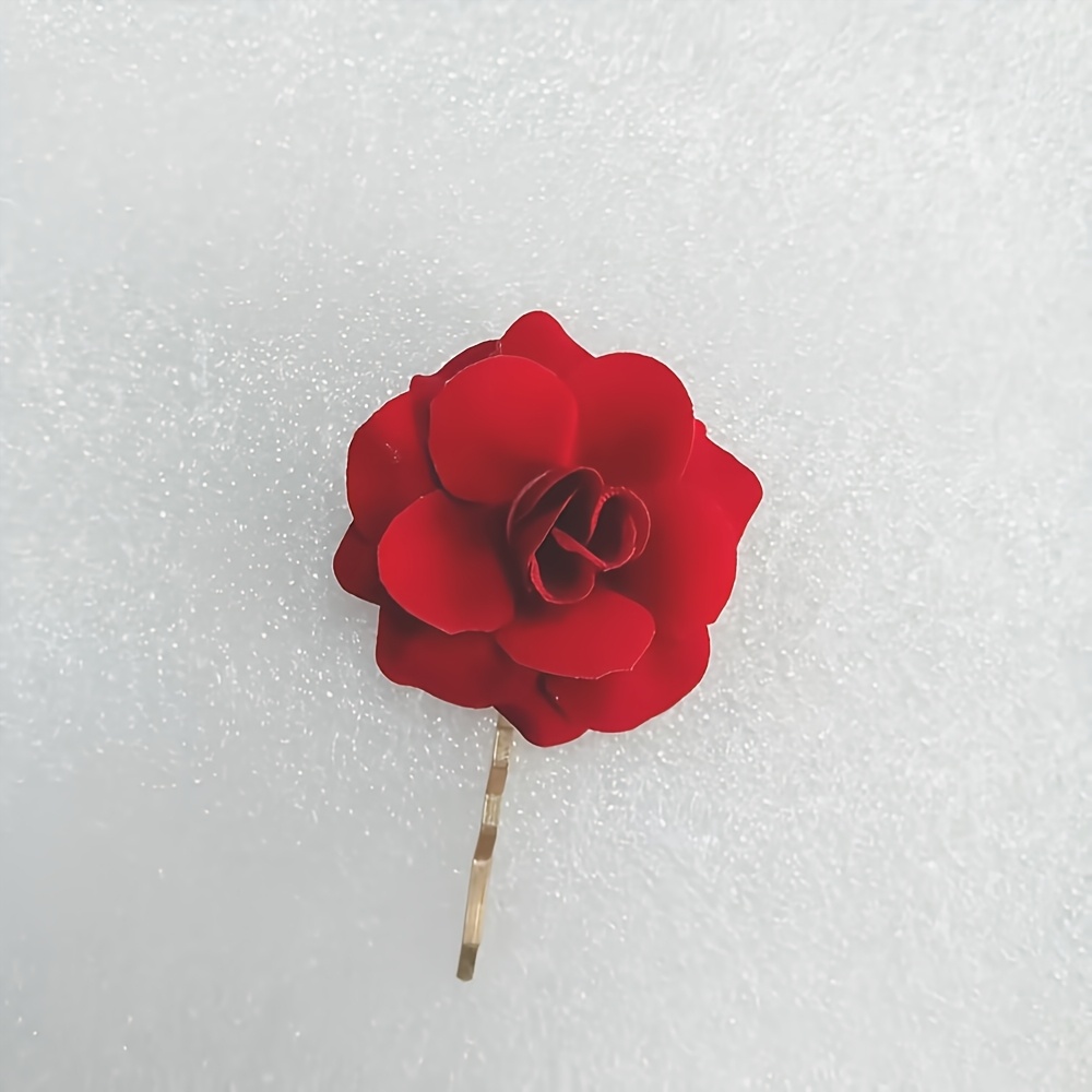 Image of 1pc Rose Hairpin - Elegant Red Flower Hairpin, Suitable For Brides And Formal Hairstyles, Formal Event Styles | Elegant Hair Accessories | Rose Clip, Hair Accessories