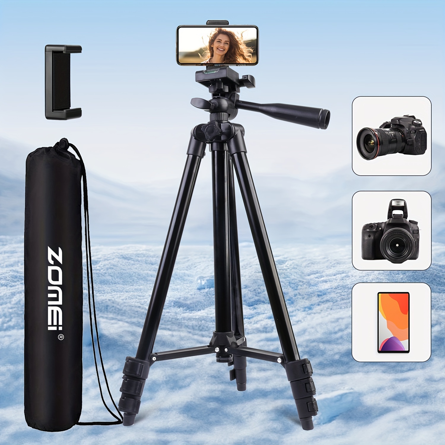 Adjustable 52" Mobile Tripod Portable Accessory Kit, Sturdy With Phone Holder Perfect For Selfie/video Recording/video Recording/ Streaming