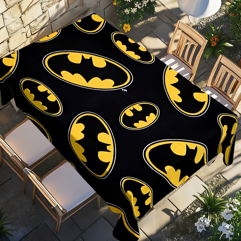 TEMU 1pc Tablecloth With Black Background And Yellow Batman Logo, In Multiple Sizes. Perfect For Home, Kitchen, Dining Room, Parties, And Holidays -