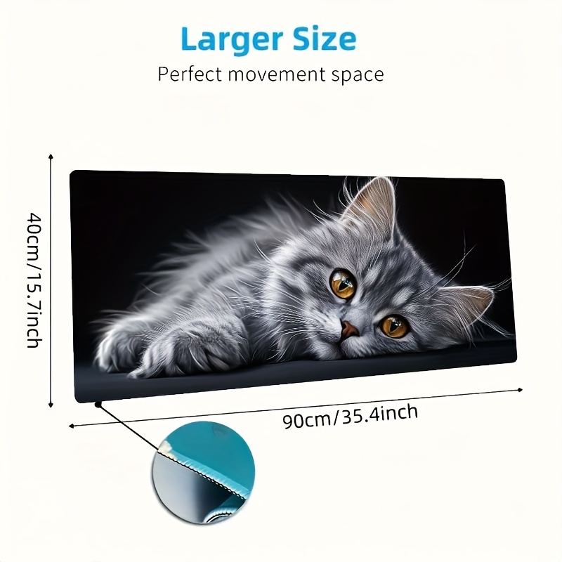 TEMU 1pc Extra Large Rubber Gaming Mouse Pad, Cat Pattern - Washable Non-slip Surface, Suitable For Office And Gaming, Perfect Gift For Christmas And