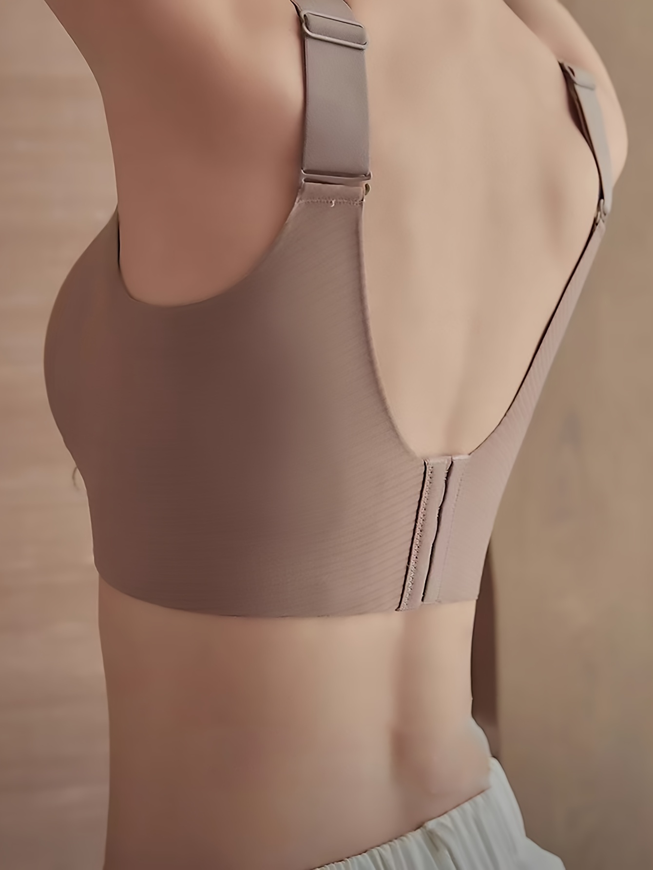 Seamless Full Coverage Bra for Women - Beige, No Underwire, Anti-Sagging, Removable Pads, Ribbed Texture, Comfort Fit, Retro Style, Hand Wash Only