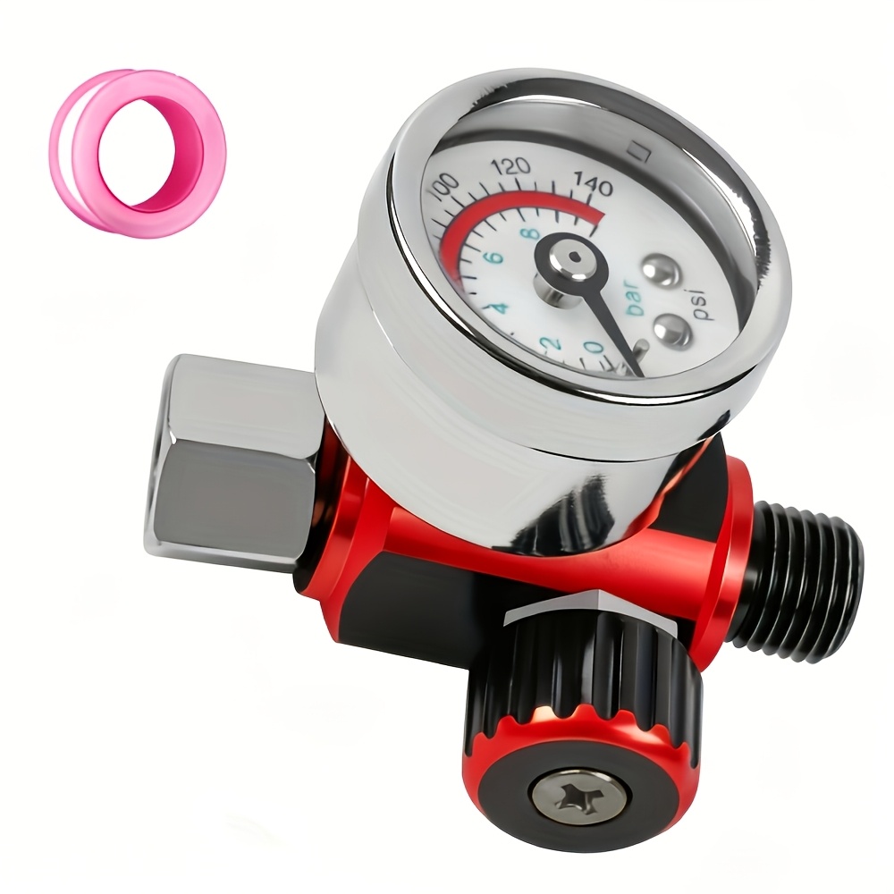 TEMU Nouveau régulateur de pression et manomètre pour pistolet pulvérisateur 0-140 PSI, inclut un manomètre et une clé à déserrer à ruban, accessoire