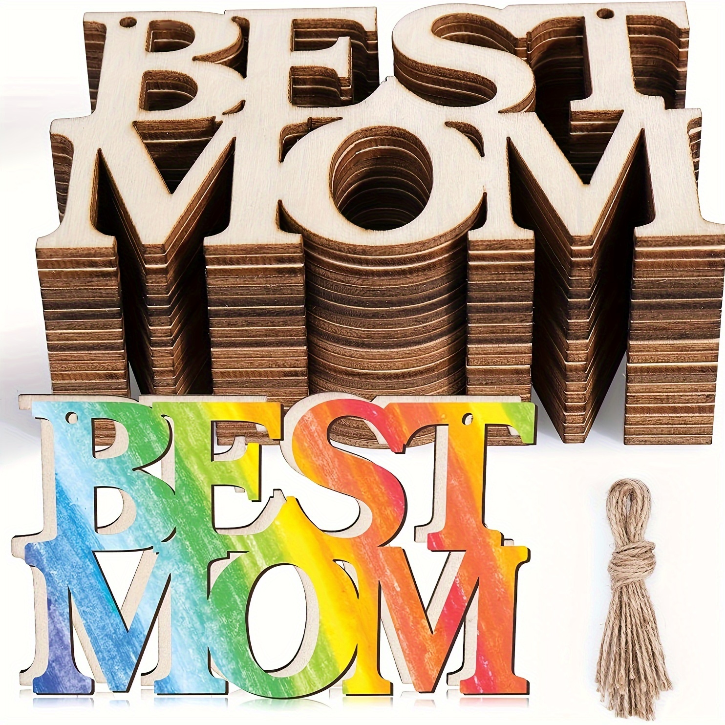 

Wood Crafts, Mother's Day Crafts, Wood Cutout Gift Tags, Wood Letter Ornaments With Rope For Happy Mother's Day Gifts Mom Birthday Party Decorations