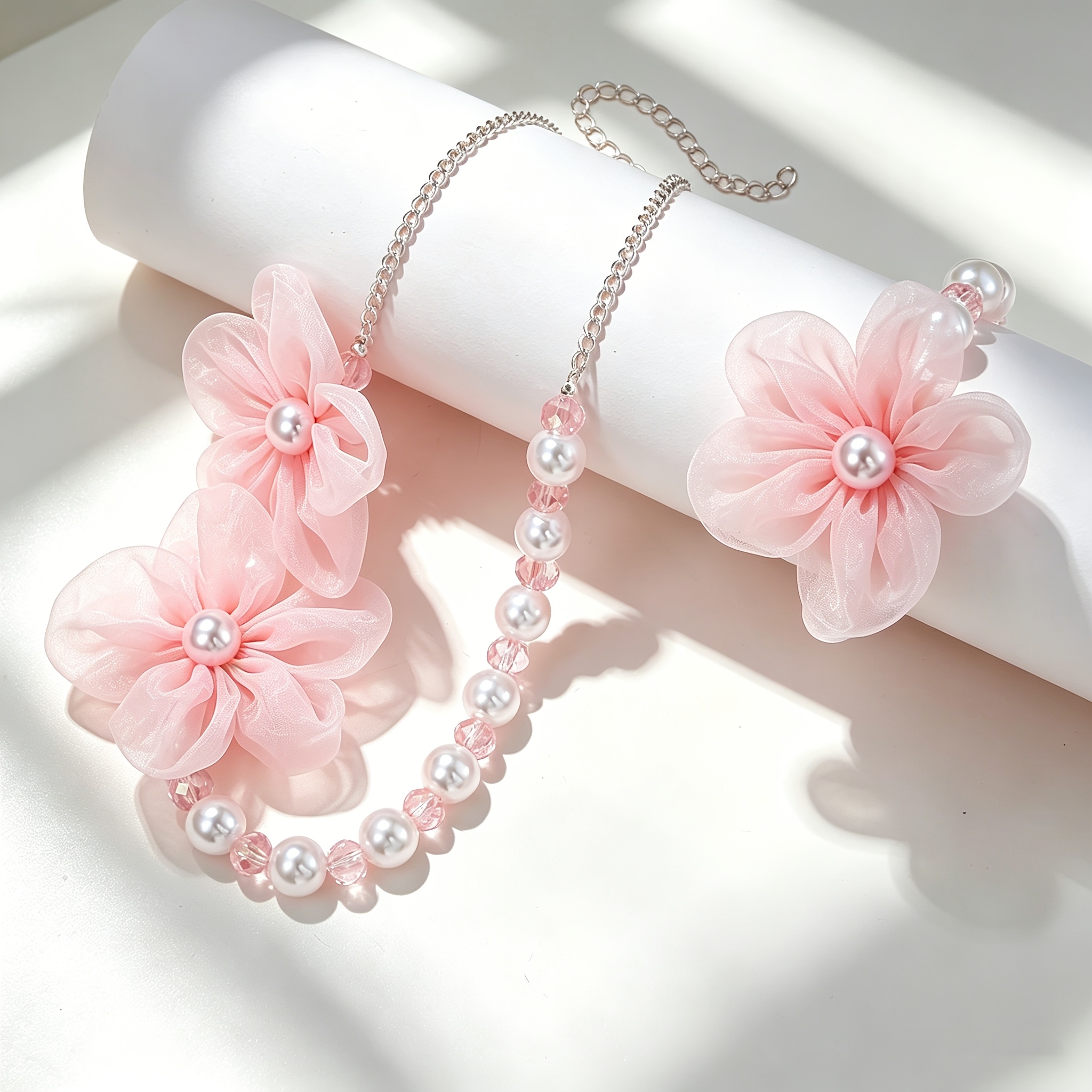 TEMU 2pcs Girls Flower Jewelry Set, Adjustable Link Necklace And Stretch Beaded Bracelet, Best Friend Friendship Additions, Cute Birthday Party Gift