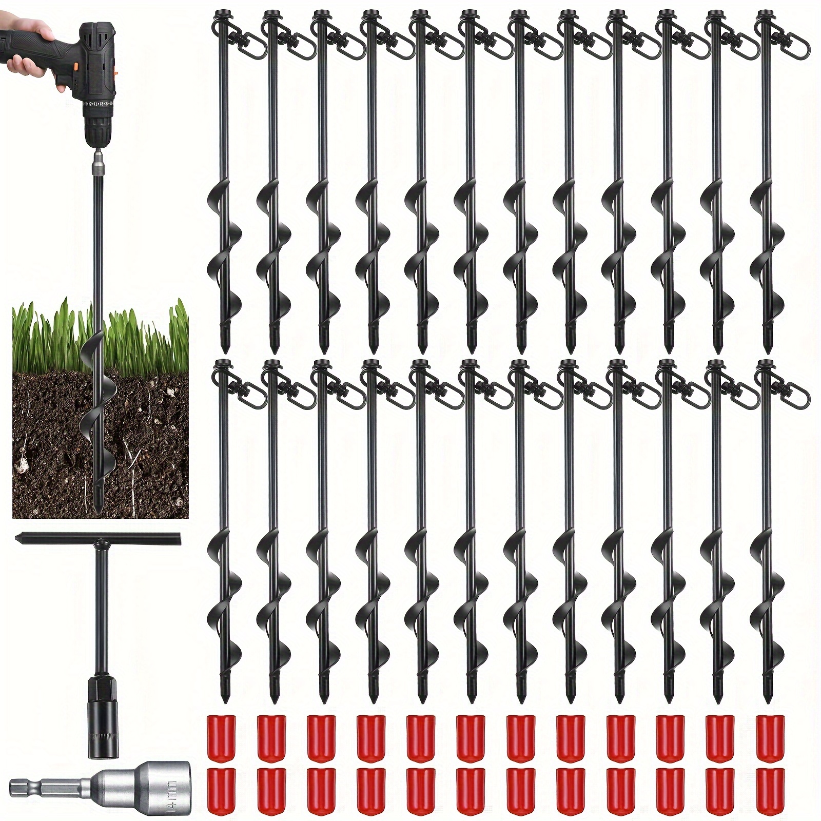 

12 Inch Tent Stakes Heavy Duty Screw In Ground Anchors High Wind Camping Stakes For Trampoline Canopy Carport Sheds Anchor Beach Sand Stakes Metal Swing Set