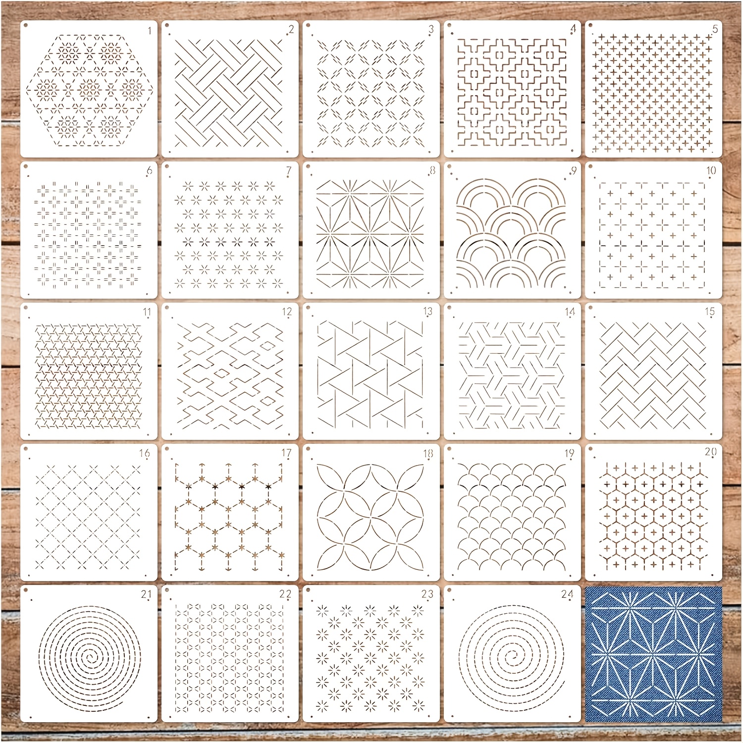 

A Set Of 24, 5.9×5.9 Inch Embroidery Templates, Reusable Geometric Line Quilting Templates For Crafts, Suitable For Painting Art Paint Templates, Painting Patterns On Canvas And , Diy.